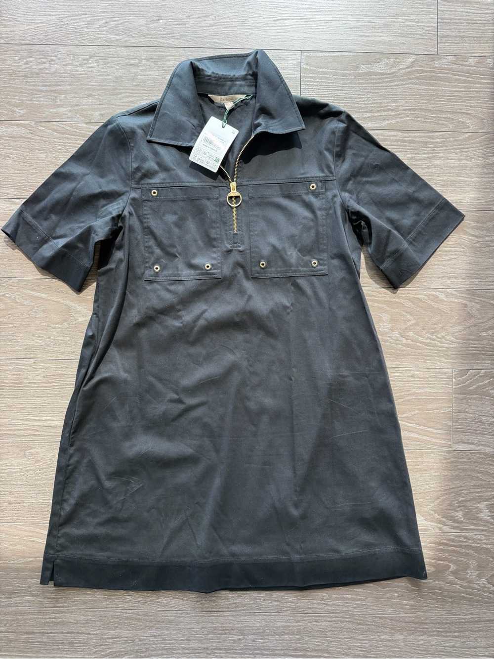 Barbour Black Polo-Style Mini Dress with Zip Ring